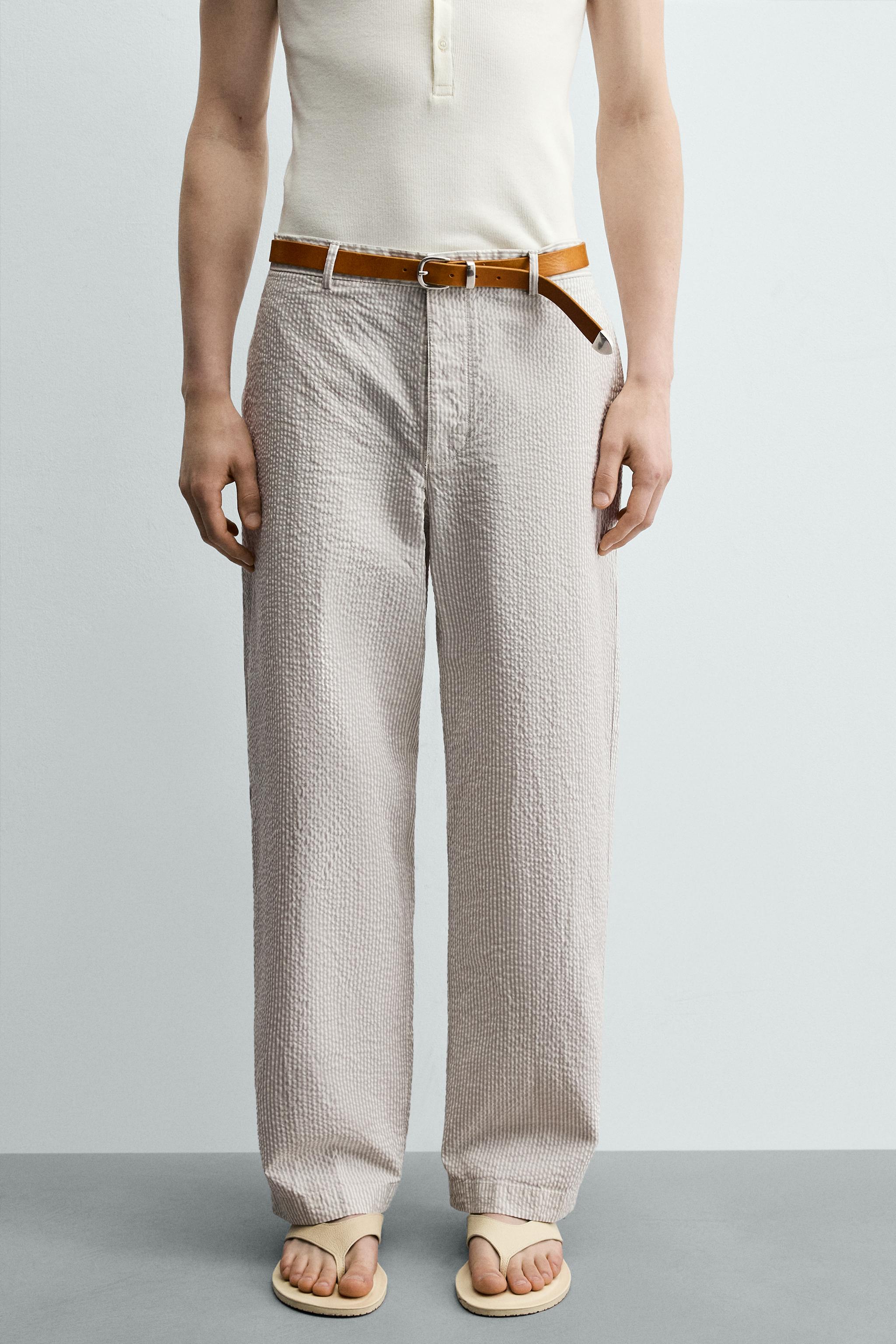 PANTALON STRAIGHT FIT EN SEERSUCKER
